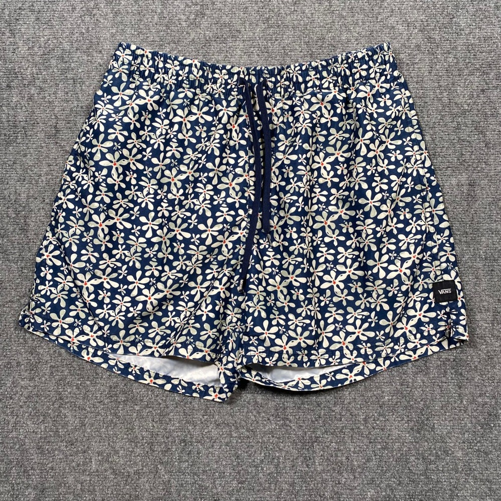 Vans Men's Floral Print Swim Trunks Shorts Size Large‎ Navy White Red